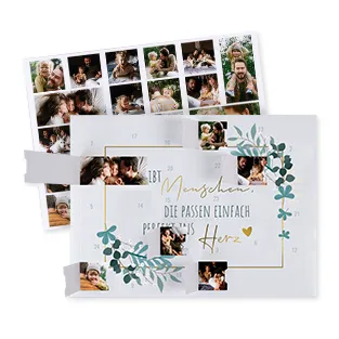 Personalisierter Adventskalender: 24 Türchen mit euren Lieblingsfotos – perfekt als Poster nutzbar. 
