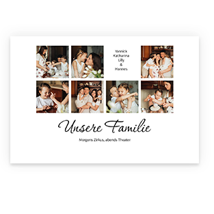 Ein individuell gestaltetes Designposter mit mehreren Fotos und Text sorgt für eine kreative und persönliche Präsentation.