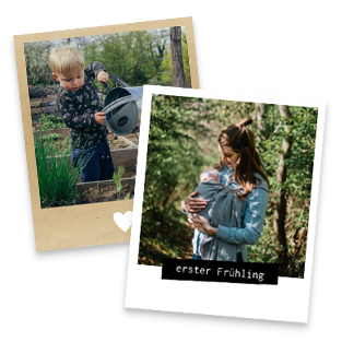 Fotos im Retro- oder Polaroid-Stil mit liebevollen Details, ideal zur Dekoration oder zum Verschenken.